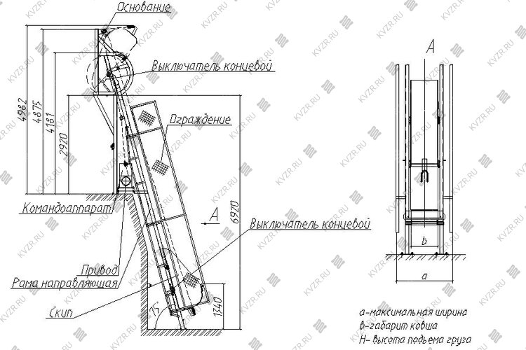 Чертеж скипового подъемника СКИП-1000